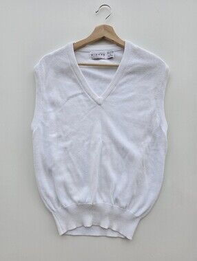Aigner Vintage Preppy Academia White V-neck‎ Soft Cotton Sweater Vest